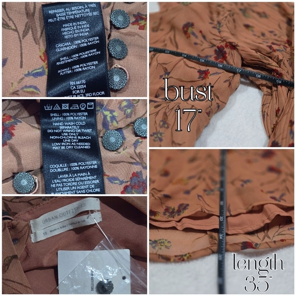 Urban Outfitters ✦ Boho Floral Pleated Dress ✦ Long Sleeve Open Back Peach/Cream - Picture 13 of 13